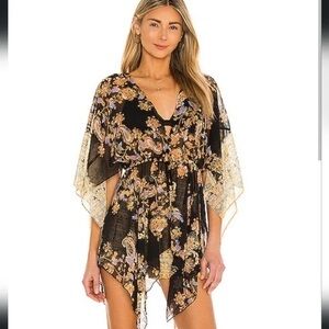 Intimately Free People Dream State Floral Sheer Kimono in Black and Gold